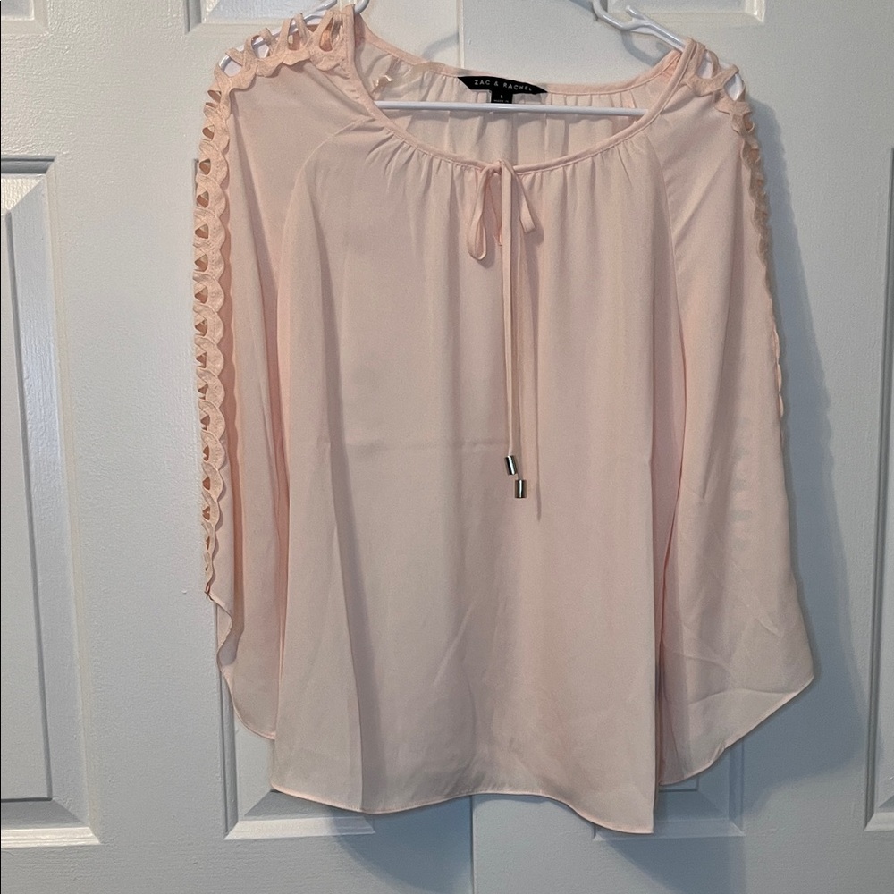NWOT Zac & Rachel 3/4 Lattice Trim Sleeve Shirt Pink Size S‎